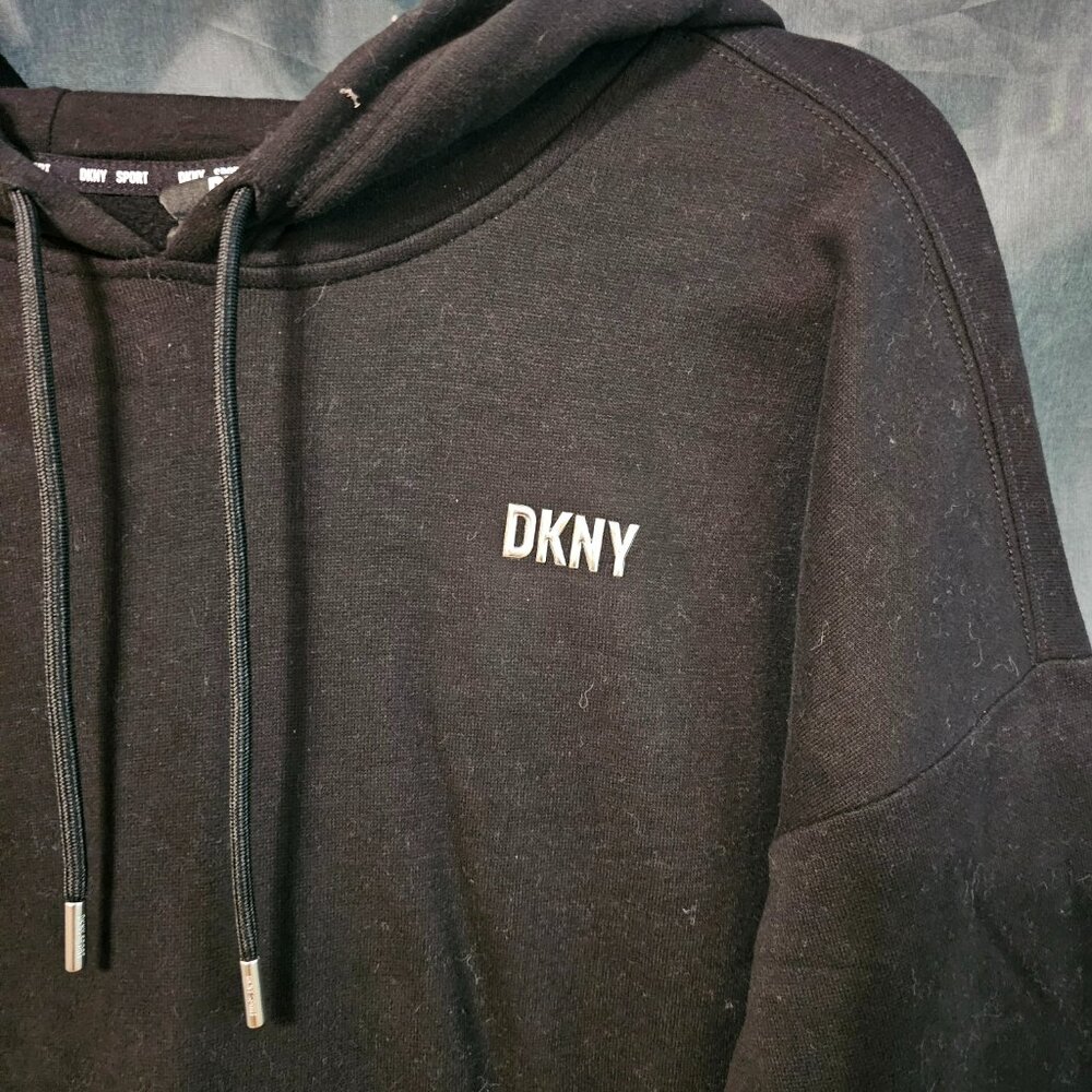 DKNY Sport black hoodie with chrome DKNY logo. Size L - Picture 2 of 4